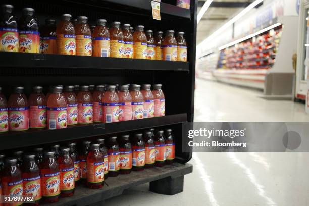 Bottles of Snapple brand beverages sit on display for sale at a grocery store in Louisville, Kentucky, U.S., on Tuesday, Feb. 13, 2018. Dr. Pepper...