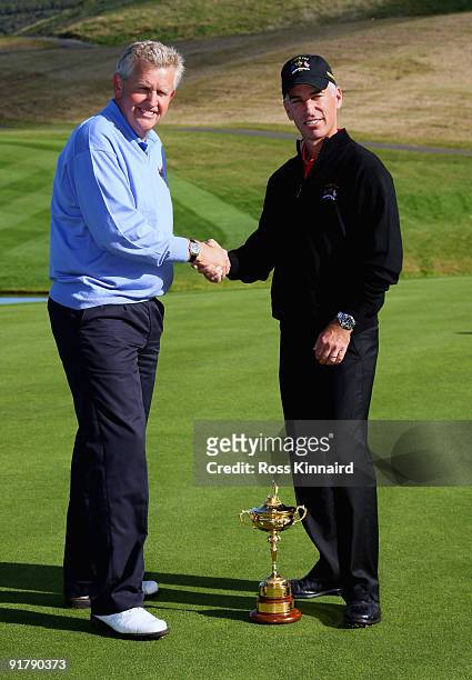 Colin Montgomerie the European Ryder Cup Captain and Corey Pavin the American Ryder Cup Captain before the 'Year to Go' exhibition match at Celtic...