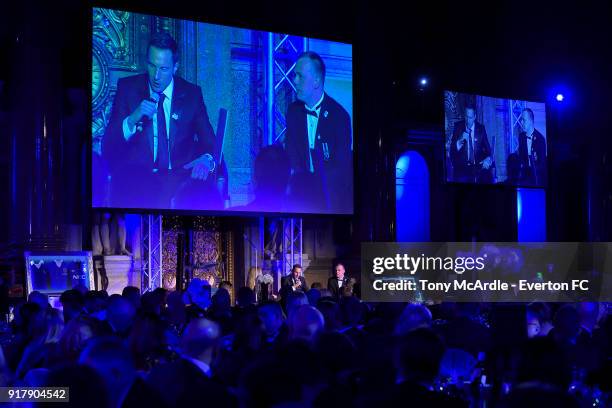 Phil Jagielka of Everton speaks during the Everton in the Community Gala Dinner at St George's Hall on February 13, 2018 in Liverpool, England.