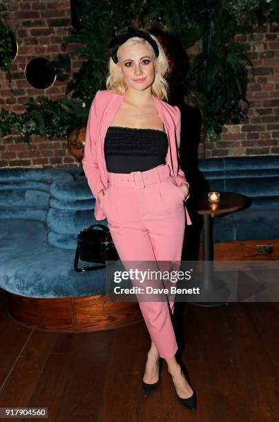 Pixie Lott attends a Valentine's dinner at The Living Room Champagne and Cocktail Bar by Perrier-Jouet at Restaurant Ours on February 13, 2018 in...