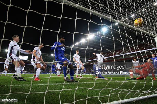 Sean Morrison of Cardiff City scores his sides second goal of the match during the Sky Bet Championship match between Cardiff City and Bolton...