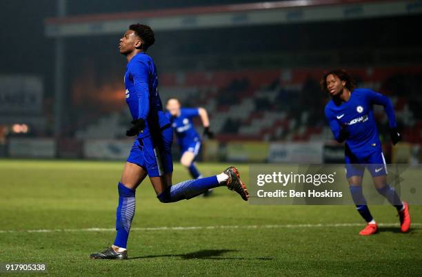 Dujon Sterling of Chelsea celebrates after scoring the opening goal of the game during the FA Youth Cup match between Tottenham Hotspur and Chelsea...