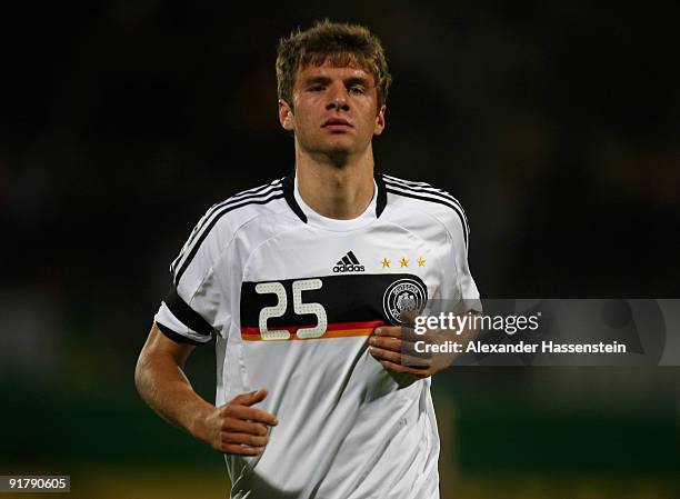 Thomas Mueller of Germany runs with the ball during the international friendly match between Germany and Slovenia at the Playmobil Stadium on October...