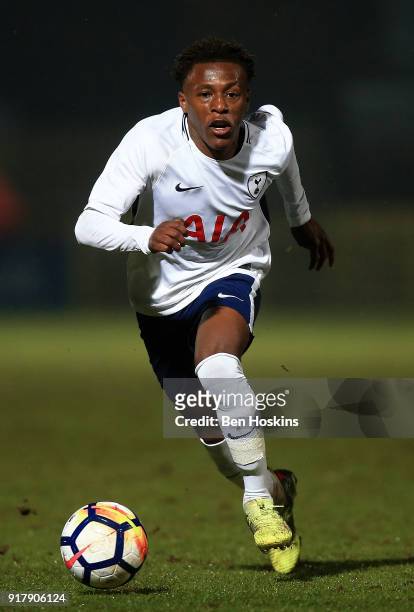Tariq Hinds of Chelsea in action during the FA Youth Cup match between Tottenham Hotspur and Chelsea at The Lamex Stadium on February 13, 2018 in...