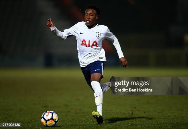 Tariq Hinds of Chelsea in action during the FA Youth Cup match between Tottenham Hotspur and Chelsea at The Lamex Stadium on February 13, 2018 in...