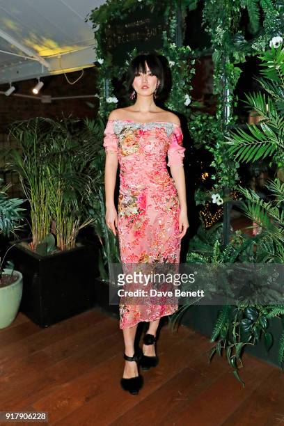 Betty Bachz attends a Valentine's dinner at The Living Room Champagne and Cocktail Bar by Perrier-Jouet at Restaurant Ours on February 13, 2018 in...