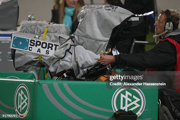 Sport Cast TV camera is during the international friendly match between Germany and Slovenia at the Playmobil Stadium on October 9, 2009 in Fuerth,...