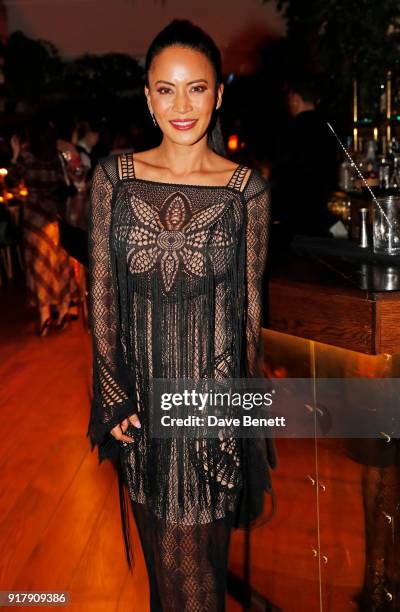 Vicky Lee attends a Valentine's dinner at The Living Room Champagne and Cocktail Bar by Perrier-Jouet at Restaurant Ours on February 13, 2018 in...