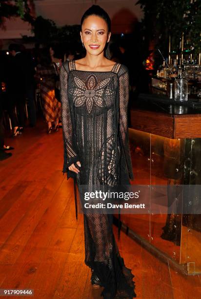 Vicky Lee attends a Valentine's dinner at The Living Room Champagne and Cocktail Bar by Perrier-Jouet at Restaurant Ours on February 13, 2018 in...