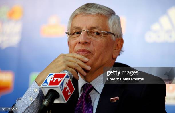 Commissioner David Stern attends a press conference at the Wukesong Arena on October 11, 2009 in Beijing, China. The press conference was held before...