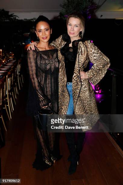 Vicky Lee and Pippa Vosper attend a Valentine's dinner at The Living Room Champagne and Cocktail Bar by Perrier-Jouet at Restaurant Ours on February...