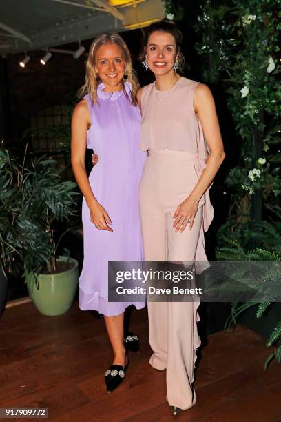 Hermione Underwood and Sabine Roemer attend a Valentine's dinner at The Living Room Champagne and Cocktail Bar by Perrier-Jouet at Restaurant Ours on...