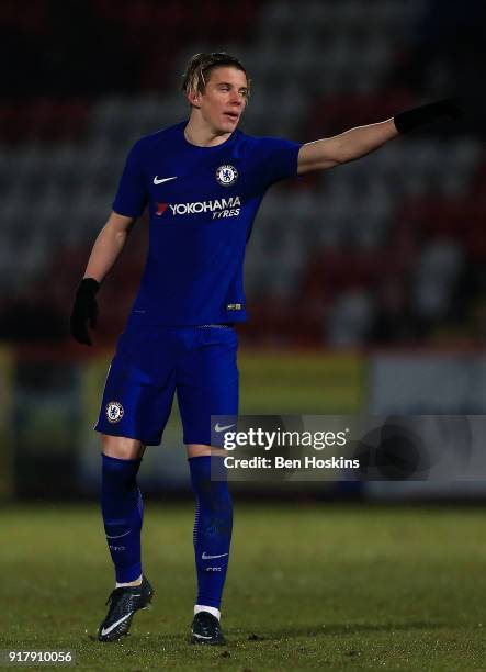 Conor Gallagher of Chelsea gives instructions during the FA Youth Cup match between Tottenham Hotspur and Chelsea at The Lamex Stadium on February...