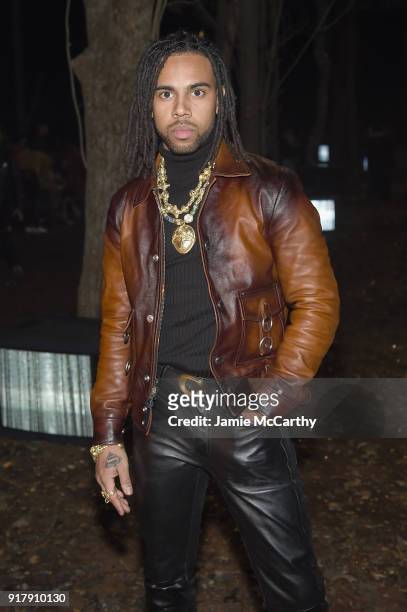 Rapper Vic Mensa attends the Coach 1941 front row during New York Fashion Week at Basketball City on February 13, 2018 in New York City.