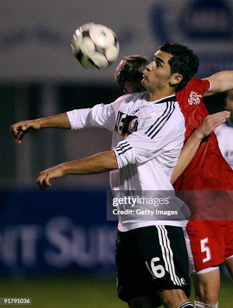 Yalcin Taner of Germany fights for the Ball with Dominik Ritter of Switzerland during the U20 international friendly match between Switzerland and...