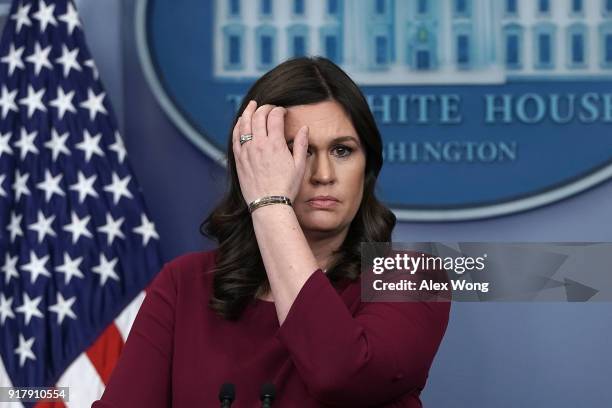 White House Press Secretary Sarah Huckabee Sanders conducts a daily news briefing at the James Brady Press Briefing Room of the White House February...