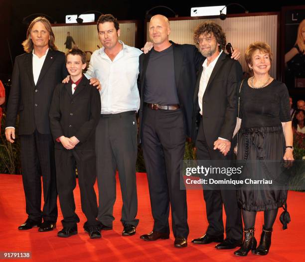 Viggo Mortense, Kodi Smit McPhee, Joe Penhall, director John Hillcoat, Steve Schwartz and Paula Mae Schwartz attend "The Road" Premiere at the Sala...