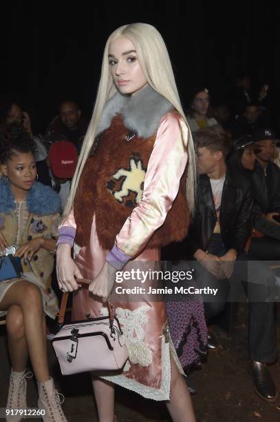 Recording Artist Poppy attends the Coach 1941 front row during New York Fashion Week at Basketball City on February 13, 2018 in New York City.