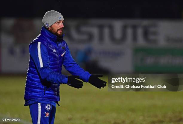 Chelsea manger Jody Morris during the FA youth cup match between Tottenham Hotspur and Chelsea at The Lamex Stadium on February 13, 2018 in...