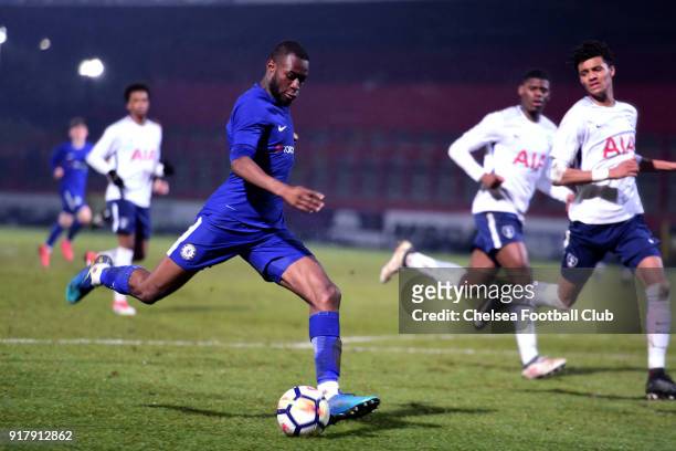Martell Taylor-Crossdale of Chelsea during the FA youth cup match between Tottenham Hotspur and Chelsea at The Lamex Stadium on February 13, 2018 in...