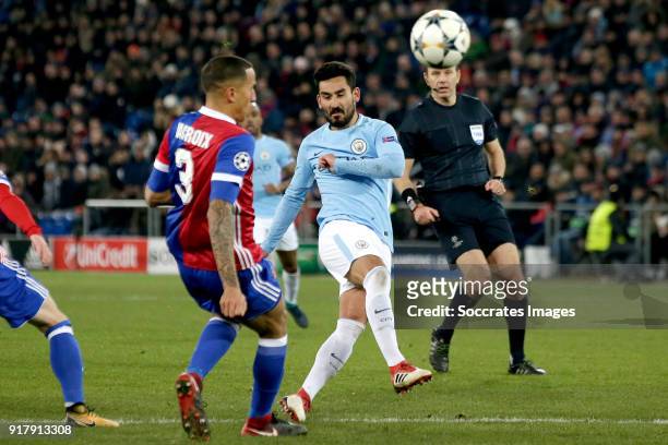 Ilkay Gundogan of Manchester City scores the fourth goal to make it 0-4 during the UEFA Champions League match between Fc Basel v Manchester City at...