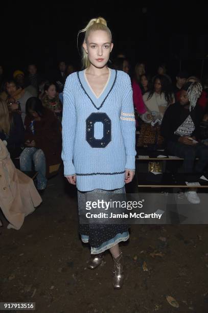 Carlotta Kohl attends the Coach 1941 front row during New York Fashion Week at Basketball City on February 13, 2018 in New York City.