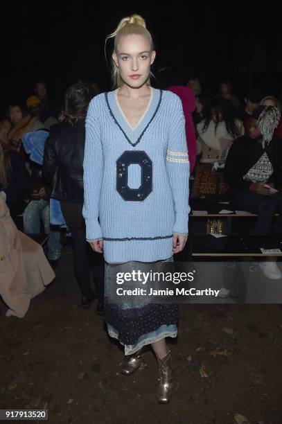 Carlotta Kohl attends the Coach 1941 front row during New York Fashion Week at Basketball City on February 13, 2018 in New York City.