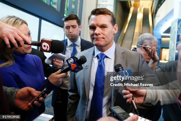 General manager Chris Ballard of the Indianapolis Colts addresses the media following a press conference introducing head coach Frank Reich at Lucas...