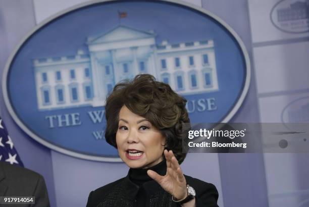 Elaine Chao, U.S. Transportation secretary, speaks during a White House press briefing in Washington, D.C., U.S., on Tuesday, Feb. 13, 2018. Chao...