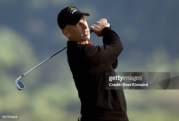 Corey Pavin, the American Ryder Cup captain in action during the 'Year to Go' exhibition match at Celtic Manor Resort on October 12, 2009 in Newport,...