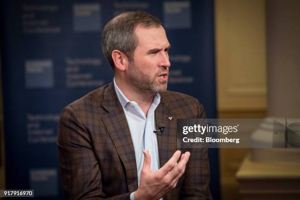 Brad Garlinghouse, chief executive officer of Ripple Labs Inc., speaks during a Bloomberg Television interview at the Goldman Sachs Technology and...