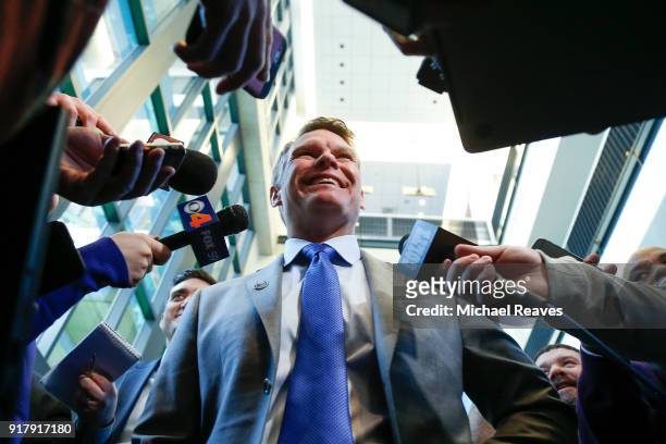 General manager Chris Ballard of the Indianapolis Colts addresses the media following a press conference introducing head coach Frank Reich at Lucas...