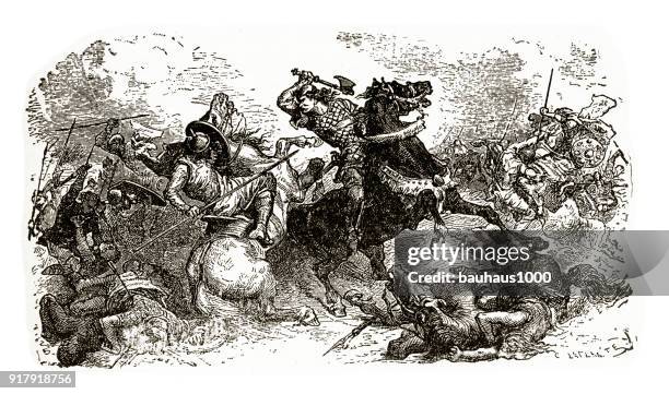 stockillustraties, clipart, cartoons en iconen met charles martel, 694-741 a.d. gravure - mongoolse etniciteit