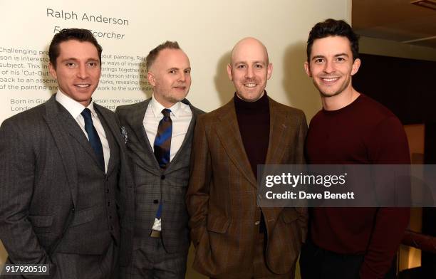 Ben Batt, Peter McKintosh, Robert Hastie and Jonathan Bailey attend the press night after party for "The York Realist" at The Hospital Club on...