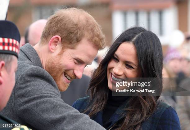 Prince Harry and Meghan Markle visit Edinburgh Castle during their first official joint visit to Scotland on February 13, 2018 in Edinburgh, Scotland.