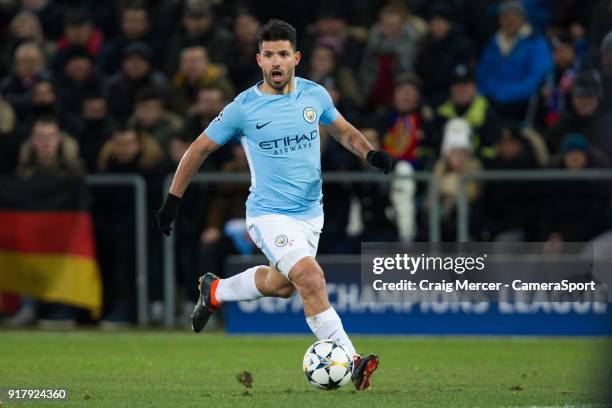 Manchester City's Sergio Aguero in action during the UEFA Champions League Round of 16 First Leg match between FC Basel and Manchester City at St....