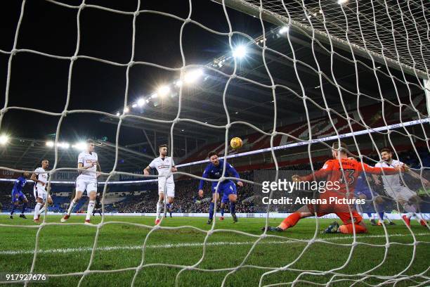 Sean Morrison of Cardiff City scores his sides second goal of the match during the Sky Bet Championship match between Cardiff City and Bolton...