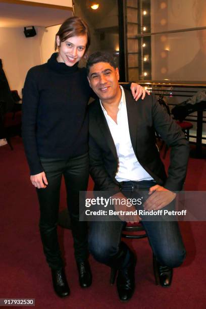 Actress of the Piece Lou de Laage and autor of the Piece, Rachid Benzine pose after the "Letters to Nour - Lettres a Nour" Theater Play as part of...