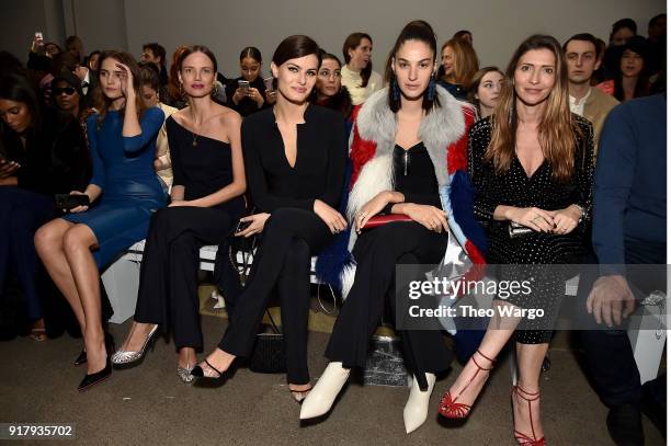 Aliena Avramenko, Alicia Rountree, Isabeli Fontanaa, Emina Cunmulaj, and Valentina Micchetti attend the Chiara Boni La Petite Robe front row during...