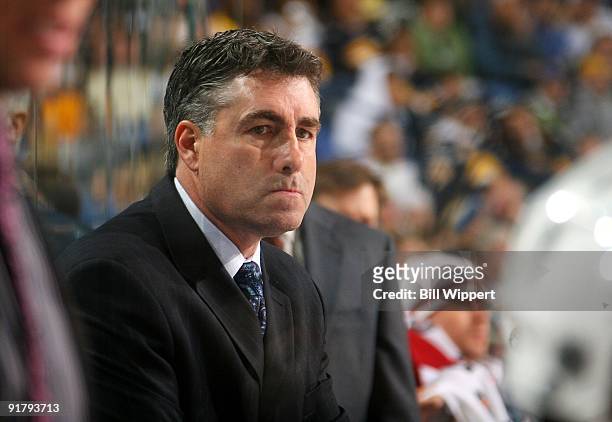 Head coach Dave Tippett of the Phoenix Coyotes watches the action against the Buffalo Sabres on October 8, 2009 at HSBC Arena in Buffalo, New York.
