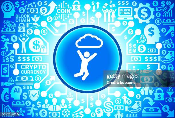 cloud stick figure icon on money and cryptocurrency background - upload and sell stock illustrations