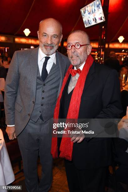 Heiner Lauterbach and Leonhard R. Mueller attend the Askania Award at Palazzo am Bahnhof Zoologischer Garten on February 13, 2018 in Berlin, Germany.