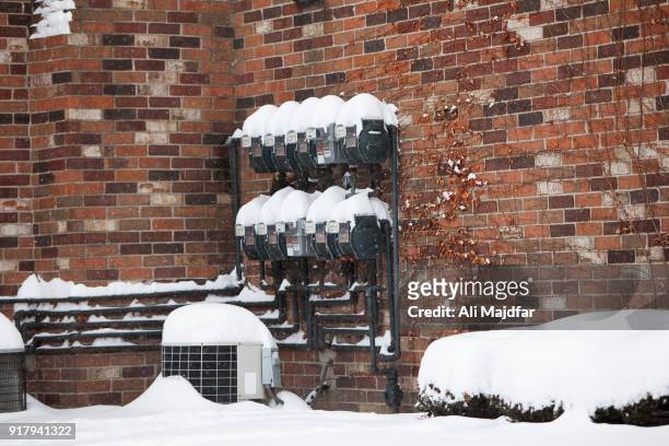 winter scene - frozen pipes stock-fotos und bilder