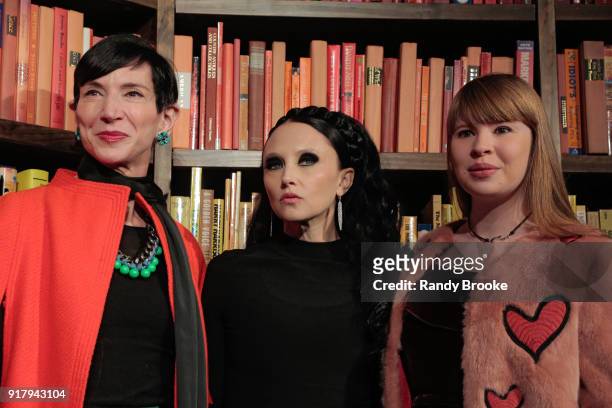 Amy Fine Collins, designer Stacey Bendet and Flora Collins attends the Alice + Olivia By Stacey Bendet - Presentation - February 2018 - New York...