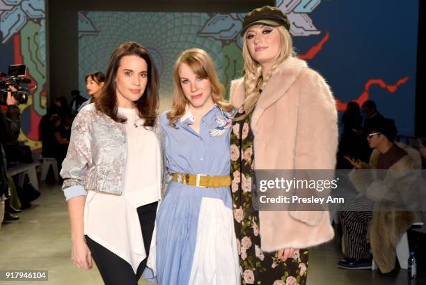 Actors Jenna Leigh Green, Emma Myles and Francesca Curran attends the Vivienne Tam front row during New York Fashion Week at Spring Studios on...