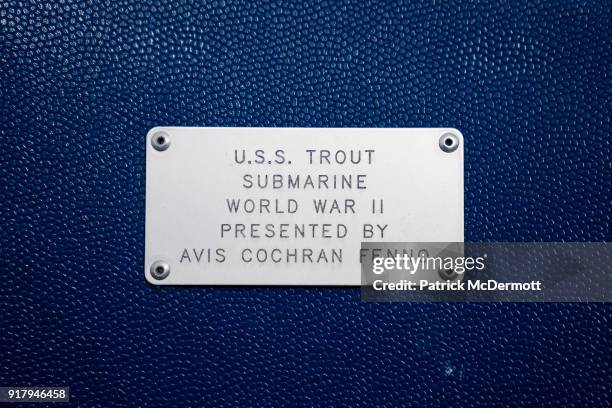 Detail view of a chair back memorial plate during a tour of the Navy-Marine Corps Memorial Stadium, the site of the 2018 Coors Light NHL Sadium...