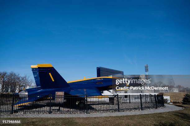 General view of a retired Blue Angels F/A-18 Hornet during a tour of the Navy-Marine Corps Memorial Stadium, the site of the 2018 Coors Light NHL...