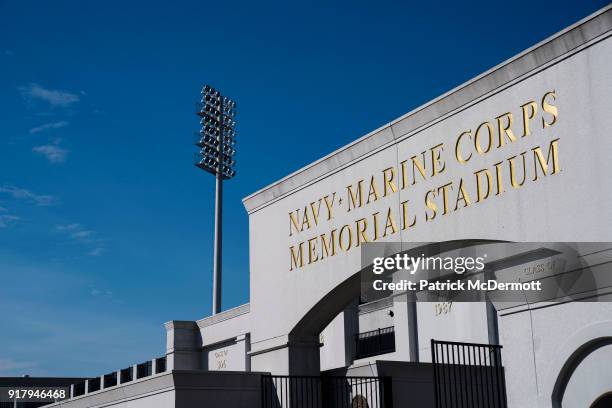 An exterior view during a tour of the Navy-Marine Corps Memorial Stadium, the site of the 2018 Coors Light NHL Sadium Series game between the Toronto...