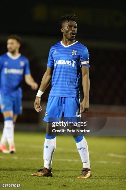 Gabriel Zakuani of Gillingham in action during the Sky Bet League One match between Northampton Town and Gillingham at Sixfields on February 13, 2018...