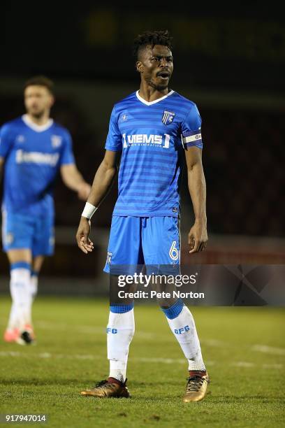 Gabriel Zakuani of Gillingham in action during the Sky Bet League One match between Northampton Town and Gillingham at Sixfields on February 13, 2018...